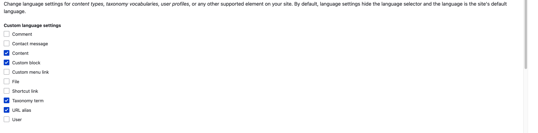 Custom language settings