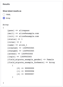 The results of the process pipeline are shown in array notation.