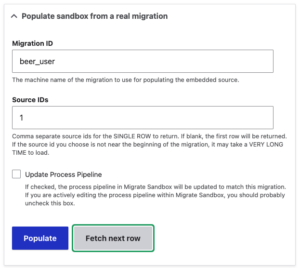 A form used to fetch the next row of the migration.