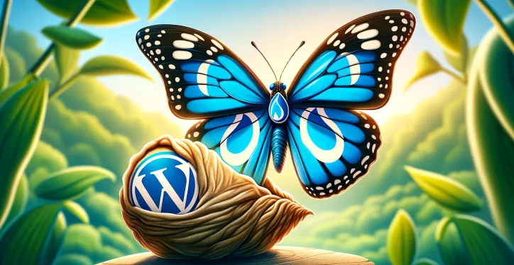 Drupal butterfly emerging from a WordPress cocoon