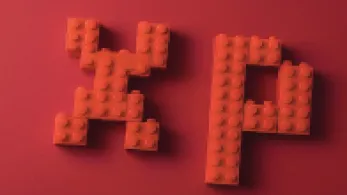 image of the letters XP made of red legos