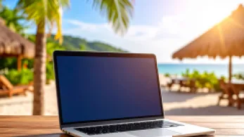 a laptop in the middle of a summer scene