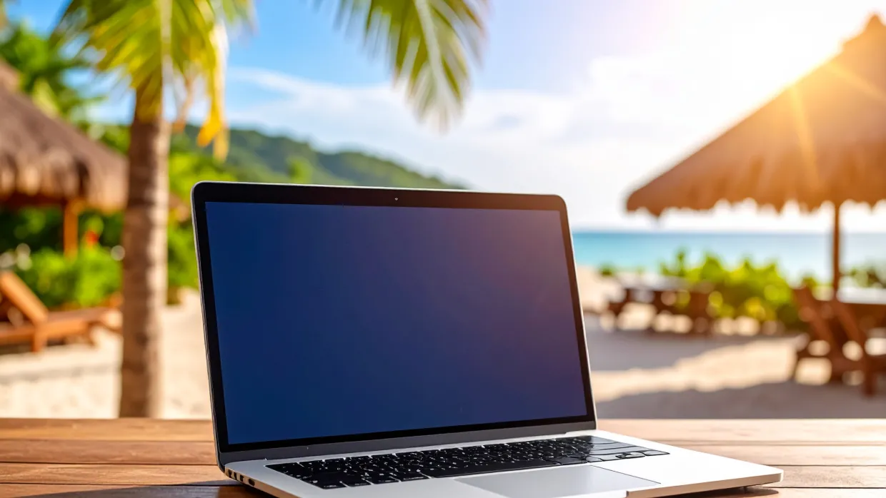 a laptop in the middle of a summer scene
